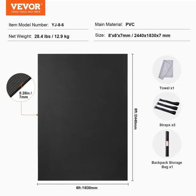 Alt view image 7 of 7 - VEVOR Exercise Mat, Non Slip High Density Premium Yoga Mat, Exercise Yoga Mat for Men & Women, Fitness & Exercise Mat with Bag & Carry Strap, for All Types of Home Yoga, Pilate & Floor Workout (8x6ft)