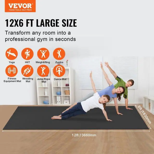 Alt view image 2 of 14 - VEVOR Exercise Mat, Non Slip High Density Premium Yoga Mat, Exercise Yoga Mat for Men Women, Fitness & Exercise Mat with Bag & Carry Strap, for All Types of Home Yoga, Pilate & Floor Workout (12x6ft)