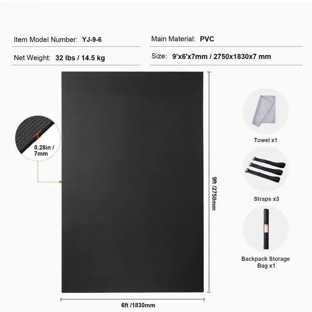 Alt view image 7 of 14 - VEVOR Exercise Mat, Non Slip High Density Premium Yoga Mat, Exercise Yoga Mat for Men & Women, Fitness & Exercise Mat with Bag & Carry Strap, for All Types of Home Yoga, Pilate & Floor Workout (9x6ft)