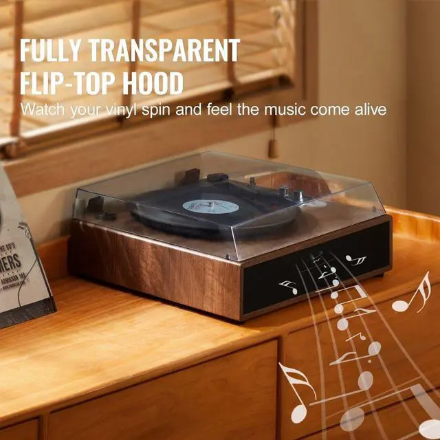 Alt view image 6 of 7 - VEVOR Vinyl Record Player, 3-Speed, Belt Driven Turntable Player with Built-in 10W Stereo Speakers Magnetic Cartridge, Support 33/45/78 RPM Bluetooth Aux in RCA Output, for 7/10 /12 in Vinyl Records