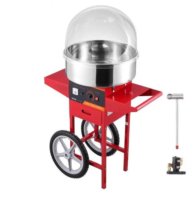 Main image of VEVOR  Electric Cotton Candy Machine with Cart, 1000W Commercial Candy Floss Maker with Cover, Stainless Steel Bowl, Sugar Scoop and Drawer, Perfect for Home, Kids Birthday, Family Party, Red
