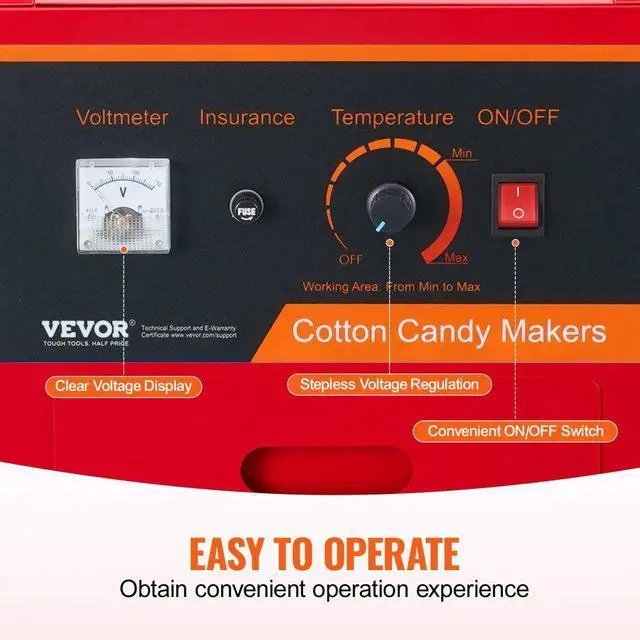 Alt view image 3 of 7 - VEVOR  Electric Cotton Candy Machine with Cart, 1000W Commercial Candy Floss Maker with Cover, Stainless Steel Bowl, Sugar Scoop and Drawer, Perfect for Home, Kids Birthday, Family Party, Red