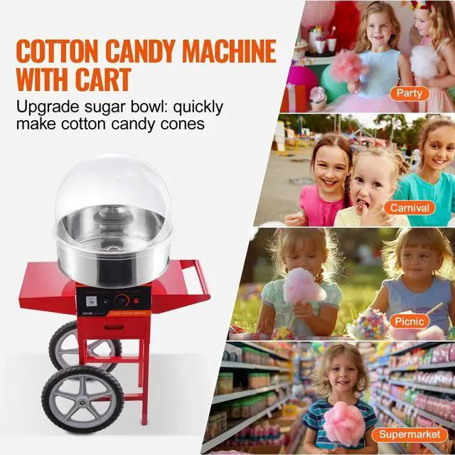 Alt view image 6 of 7 - VEVOR  Electric Cotton Candy Machine with Cart, 1000W Commercial Candy Floss Maker with Cover, Stainless Steel Bowl, Sugar Scoop and Drawer, Perfect for Home, Kids Birthday, Family Party, Red