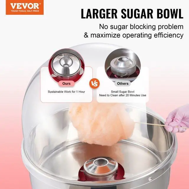 Alt view image 2 of 7 - VEVOR  Electric Cotton Candy Machine, 1000W Candy Floss Maker, Commercial Cotton Candy Machine with Cover, Stainless Steel Bowl, Sugar Scoop, Drawer, Perfect for Home Kids Birthday, Family Party, Red