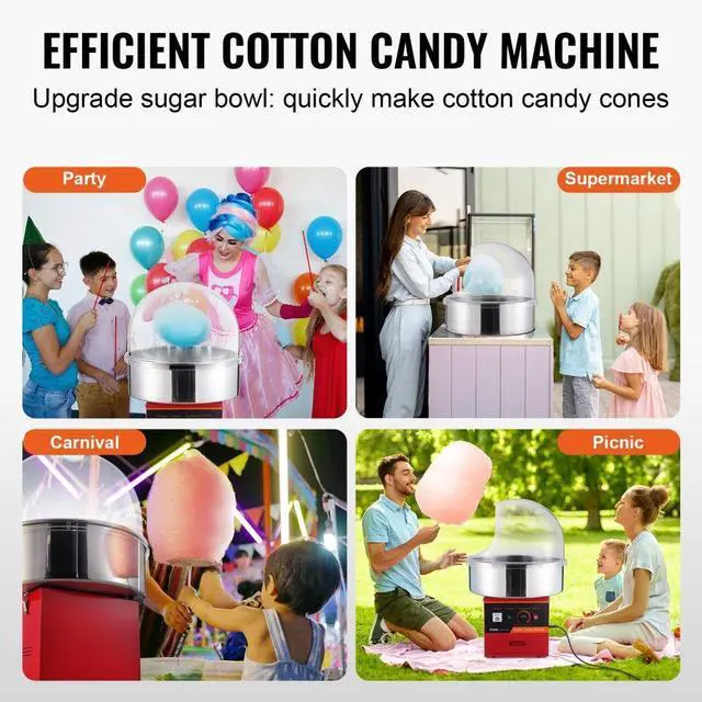 Alt view image 6 of 7 - VEVOR  Electric Cotton Candy Machine, 1000W Candy Floss Maker, Commercial Cotton Candy Machine with Cover, Stainless Steel Bowl, Sugar Scoop, Drawer, Perfect for Home Kids Birthday, Family Party, Red