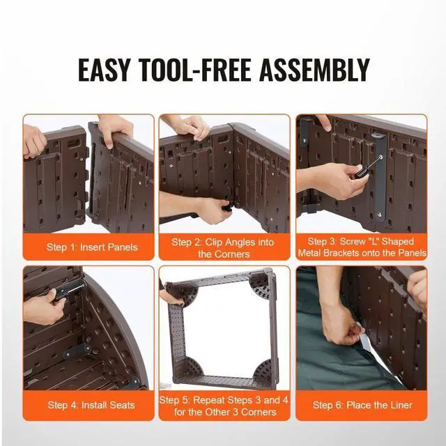 Alt view image 4 of 7 - VEVOR Sandbox with Cover, 48.6x48.6x12.4 in Square Sand Box, HDPE Sand Pit with 4 Corner Seating and Bottom Liner, Kids Sandbox for Outdoor Backyard, Beach, Park, Gift for Boys Girls Ages 3-12, Brown