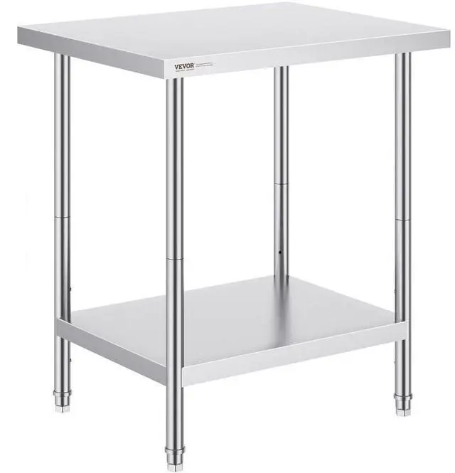 Main image of VEVOR Stainless Steel Prep Table, 24 x 30 x 34 Inch, Heavy Duty Metal Worktable with 3 Adjustable Height Levels, Commercial Workstation for Kitchen Garage Restaurant Backyard