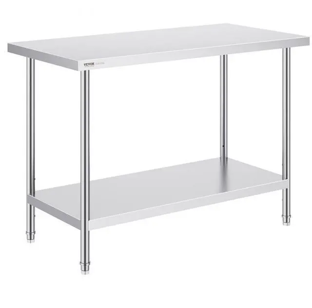 Main image of VEVOR Stainless Steel Prep Table, 24 x 48 x 34 Inch, Heavy Duty Metal Worktable with 3 Adjustable Height Levels, Commercial Workstation for Kitchen Garage Restaurant Backyard
