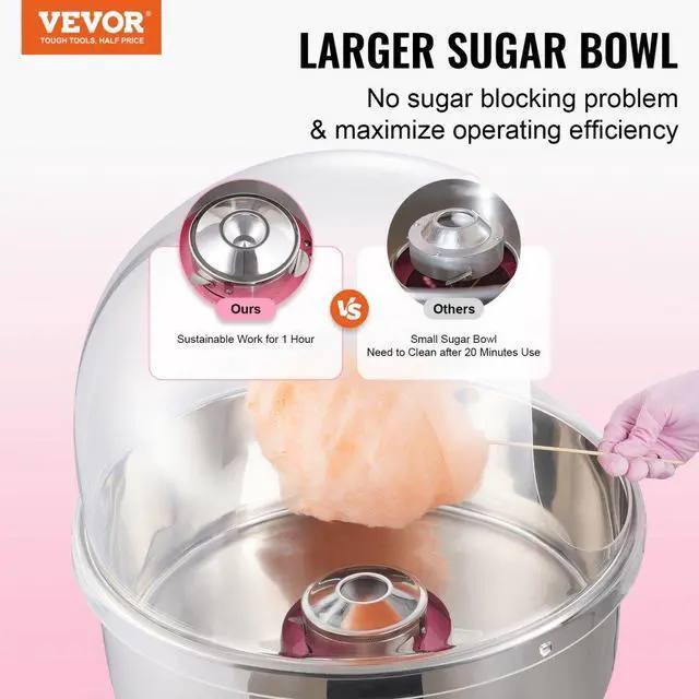 Alt view image 2 of 7 - VEVOR  Electric Cotton Candy Machine, 1000W Candy Floss Maker, Commercial Cotton Candy Machine with Cover, Stainless Steel Bowl, and Sugar Scoop, Perfect for Home Kids Birthday, Family Party (Pink)