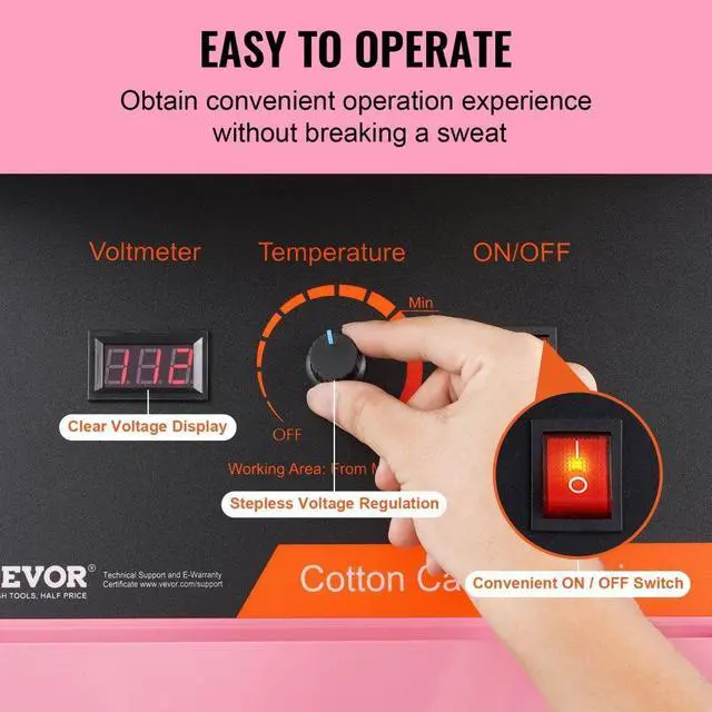 Alt view image 3 of 7 - VEVOR  Electric Cotton Candy Machine, 1000W Candy Floss Maker, Commercial Cotton Candy Machine with Cover, Stainless Steel Bowl, and Sugar Scoop, Perfect for Home Kids Birthday, Family Party (Pink)