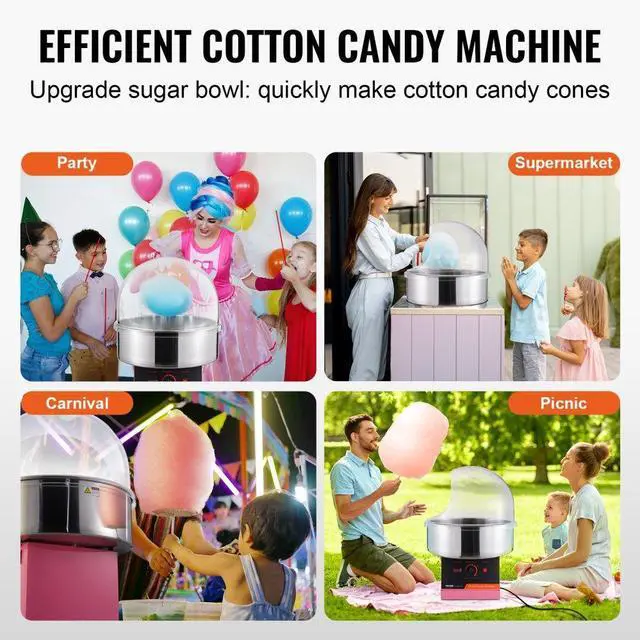 Alt view image 6 of 7 - VEVOR  Electric Cotton Candy Machine, 1000W Candy Floss Maker, Commercial Cotton Candy Machine with Cover, Stainless Steel Bowl, and Sugar Scoop, Perfect for Home Kids Birthday, Family Party (Pink)