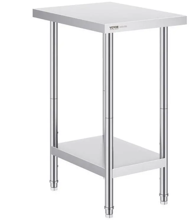 Main image of VEVOR Stainless Steel Prep Table, 24 x 18 x 34 Inch, Heavy Duty Metal Worktable with 3 Adjustable Height Levels, Commercial Workstation for Kitchen Garage Restaurant Backyard