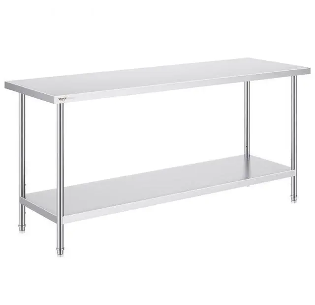 Main image of VEVOR Stainless Steel Prep Table, 24 x 72 x 34 Inch, Heavy Duty Metal Worktable with 3 Adjustable Height Levels, Commercial Workstation for Kitchen Garage Restaurant Backyard