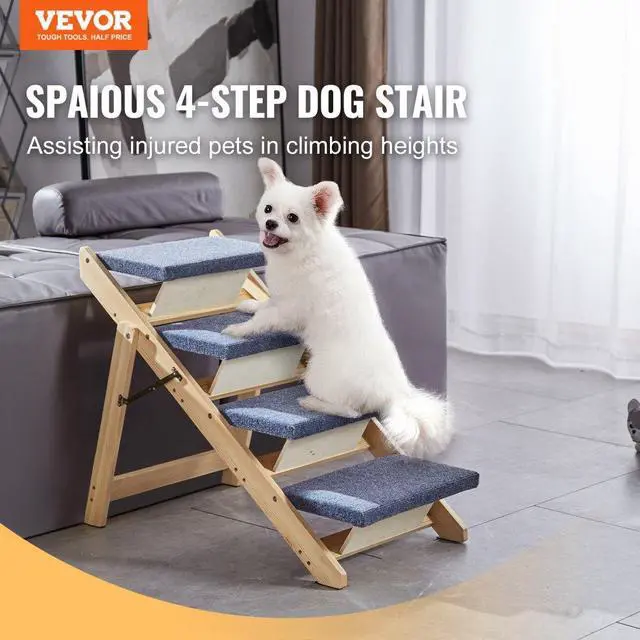 Alt view image 2 of 7 - VEVOR Wood Pet Stairs/Pet Steps, 2-in-1 Foldable Wooden Dog Stair for Beds, Sofa and Cars, Dog Stairs & Ramp with 4 Steps for Small Medium Large Pet, up to 150 lbs