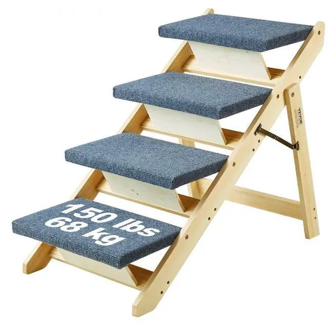 Main image of VEVOR Wood Pet Stairs/Pet Steps, 2-in-1 Foldable Wooden Dog Stair for Beds, Sofa and Cars, Dog Stairs & Ramp with 4 Steps for Small Medium Large Pet, up to 150 lbs