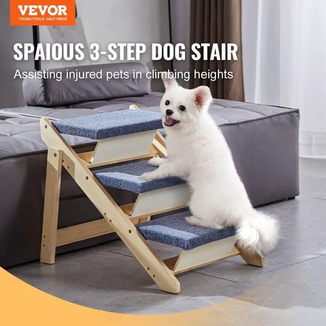 Alt view image 2 of 7 - VEVOR Wood Pet Stairs/Pet Steps, 2-in-1 Foldable Wooden Dog Stair for Beds, Sofa and Cars, Dog Stairs & Ramp with 3 Steps for Small Medium Large Pet, up to 150 lbs