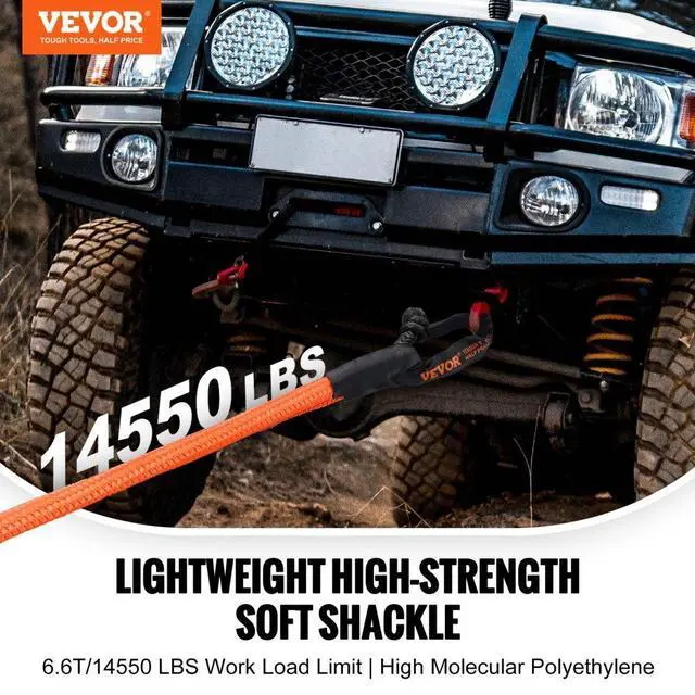 Alt view image 2 of 7 - VEVOR Soft Shackle Synthetic Recovery Rope 2PCS 1/2"x22" 44092lbs Break Strength
