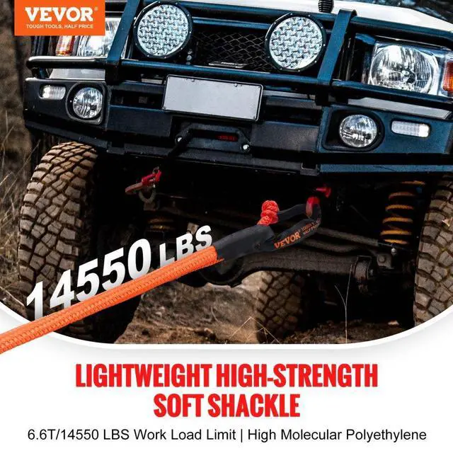 Alt view image 2 of 7 - VEVOR Soft Shackle Synthetic Recovery Rope 2PCS 1/2"x22" 44092lbs Break Strength