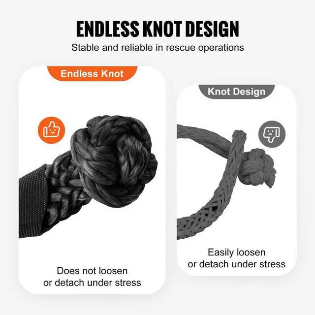 Alt view image 5 of 7 - VEVOR Soft Shackle Synthetic Recovery Rope 2PCS 1/2"x22" 44092lbs Break Strength
