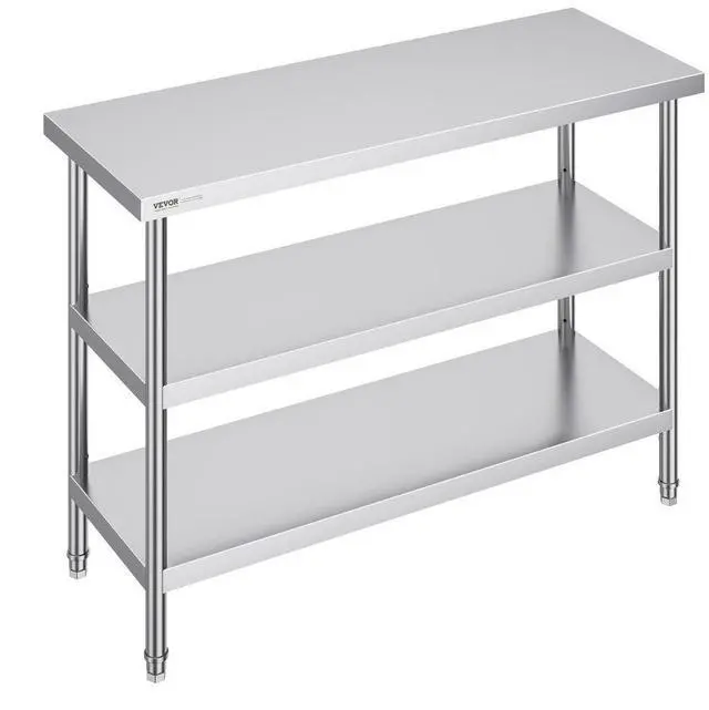 Main image of VEVOR Stainless Steel Food Prep Table, 18 x 48 x 34 Inch Commercial Kitchen Worktable, with 2 Adjustable Undershelf, Heavy Duty Prep Table Metal Work Table for BBQ, Kitchen, Home, and Garage