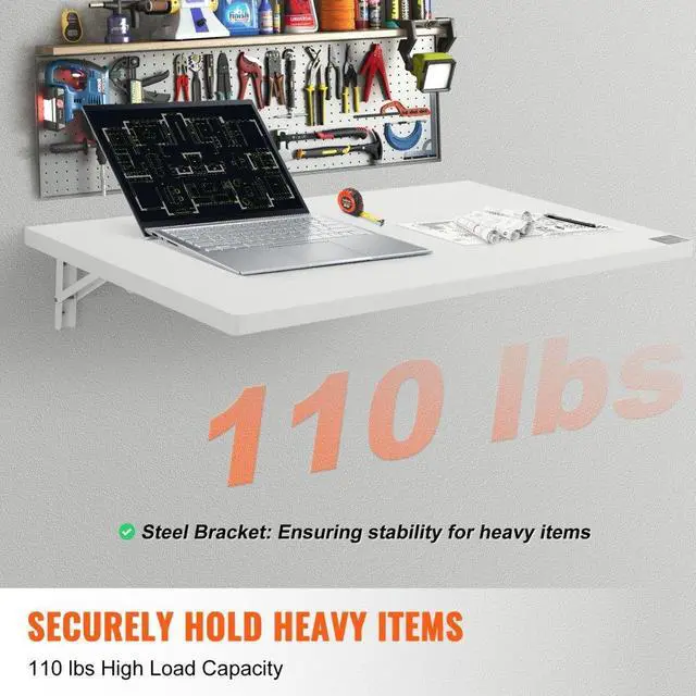 Alt view image 3 of 7 - VEVOR  Wall Mounted Folding Table, 35.43" x 19.69" Wall Mount Drop Leaf Table, Floating Desk with Iron Bracket, Fold Down Desk for Small Spaces, Home Office, Dining, Laundry Room, Kitchen, Bar, White