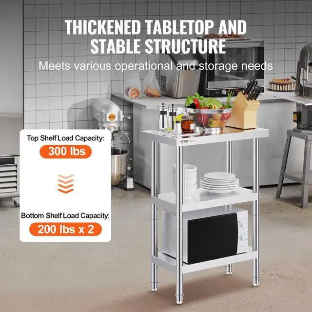 Alt view image 3 of 7 - VEVOR Stainless Steel Food Prep Table, 14 x 24 x 34 Inch Commercial Kitchen Worktable, with 2 Adjustable Undershelf, Heavy Duty Prep Table Metal Work Table for BBQ, Kitchen, Home, and Garage