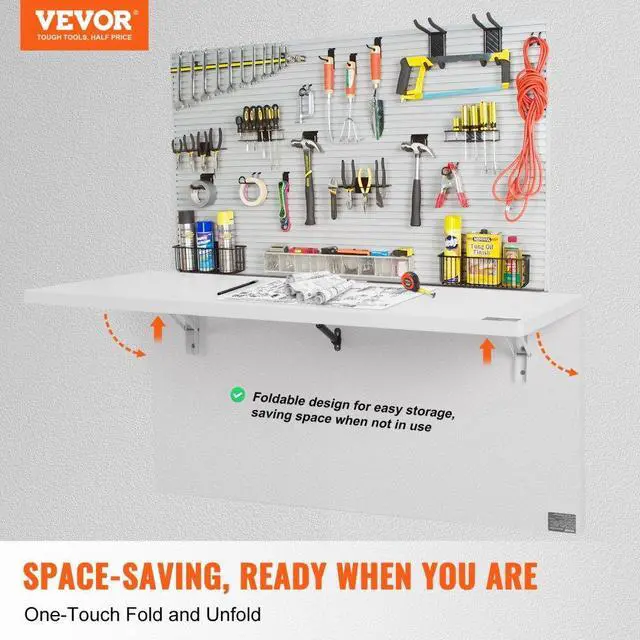 Alt view image 2 of 7 - VEVOR  Wall Mounted Folding Table, 39.37" x 19.69" Wall Mount Drop Leaf Table, Floating Desk with Iron Bracket, Fold Down Desk for Small Spaces, Home Office, Dining, Laundry Room, Kitchen, Bar, White