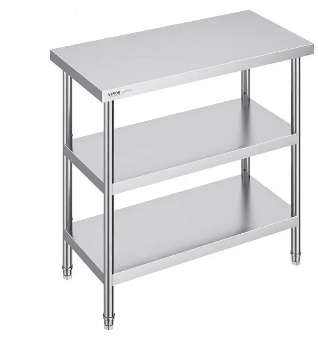 Main image of VEVOR Stainless Steel Food Prep Table, 18 x 36 x 34 Inch Commercial Kitchen Worktable, with 2 Adjustable Undershelf, Heavy Duty Prep Table Metal Work Table for BBQ, Kitchen, Home, and Garage