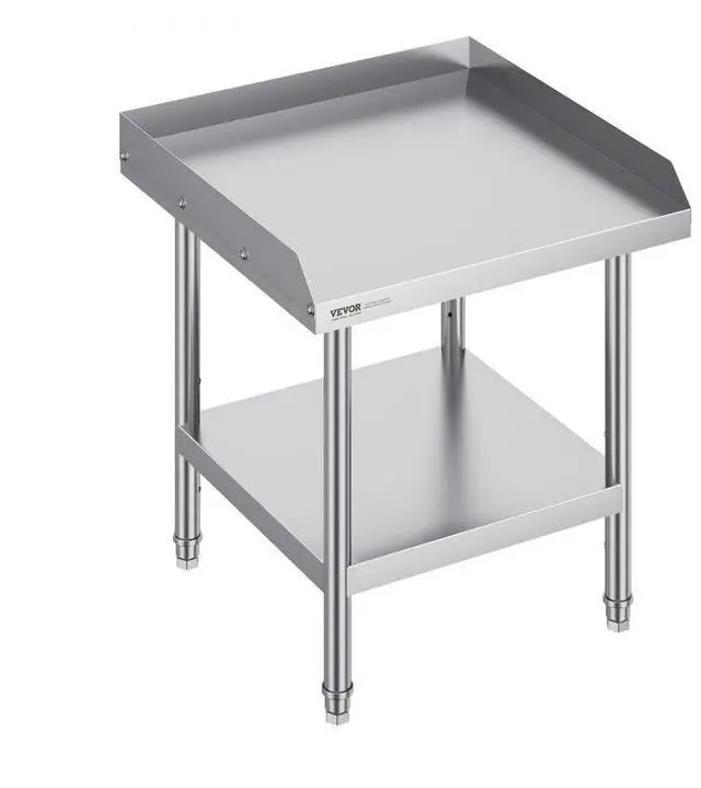 Main image of VEVOR Stainless Steel Work Table, 24 x 24 x 26 Inch Commercial Food Prep Worktable, 3-Sided Backsplash Heavy Duty Prep Worktable, Metal Work Table with Adjustable Height for Restaurant Home Hotel