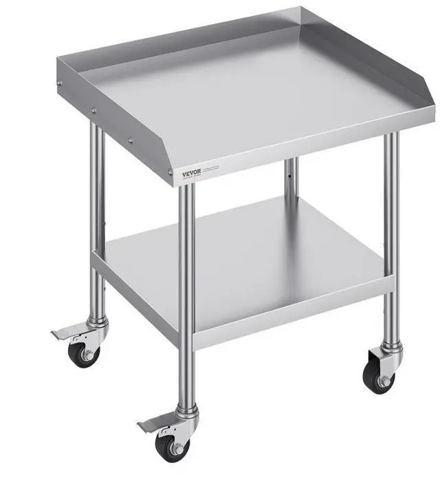 Main image of VEVOR Stainless Steel Work Table, 24 x 28 x 30 Inch Commercial Food Prep Worktable with 4 Wheels, Casters, 3-Sided Backsplash Heavy Duty Prep Worktable, Metal Work Table for Restaurant Home Hotel