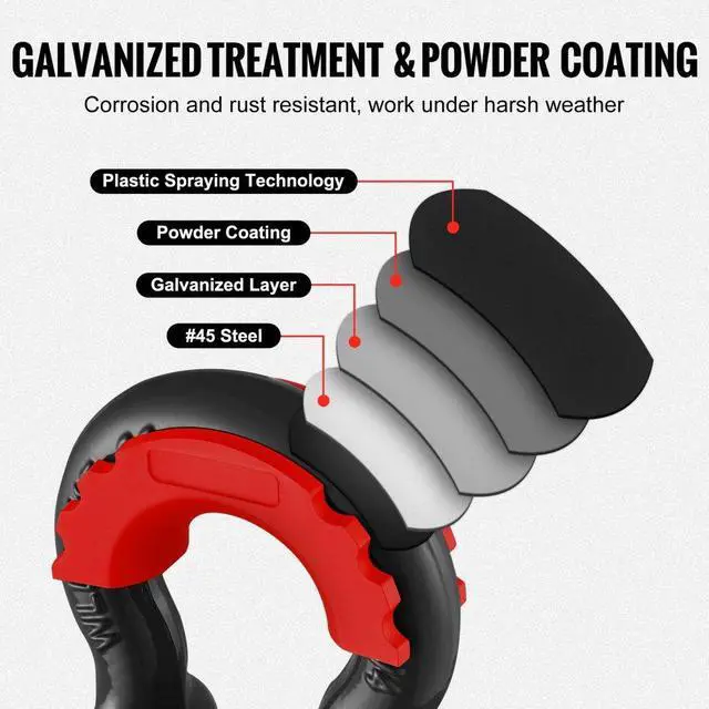 Alt view image 4 of 7 - VEVOR 3/4" D-Ring Shackle, 2 Pack Alloy Steel Shackles 62832 lbs (28.5 Ton) Break Strength with 7/8" Screw Pin, Isolators & Washers, Heavy Duty Off Road Vehicle Recovery Shackle for Jeep Truck, Black