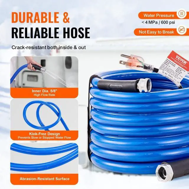 Alt view image 6 of 14 - VEVOR 30ft Heated Water Hose for RV, Heated Drinking Water Hose Antifreeze to -45°F, Automatic Self-regulating, 5/8" I.D. with 3/4" GHT Adapter, Lead and BPA Free