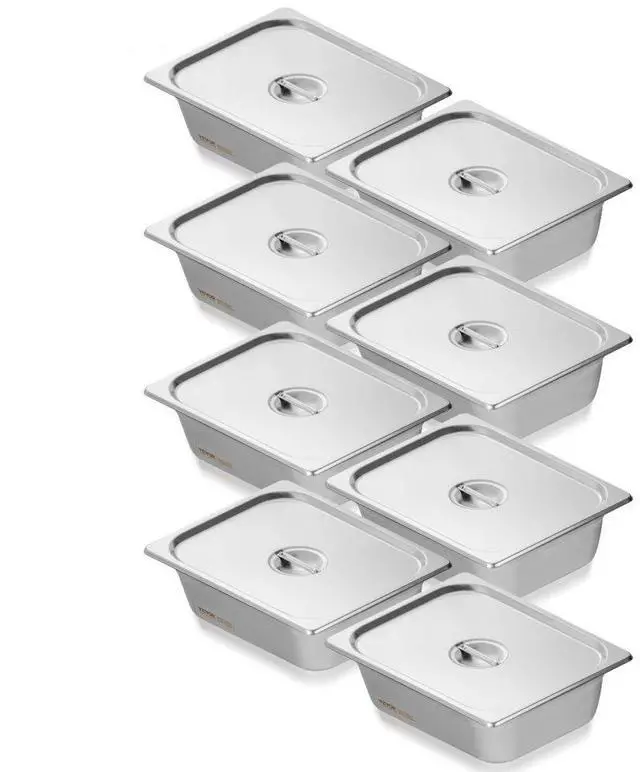 Main image of VEVOR 8 Pack Hotel Pans, 1/2 Size Anti-Jam Steam Pan with Lid, 0.8mm Thick Stainless Steel Steam Table Pan, 4-Inch Deep Commercial Table Pan, Catering Storage Food Pan, for Industrial & Scientific