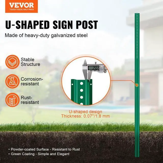 Alt view image 2 of 7 - VEVOR 8FT U-Channel Sign Post, 4Pack Green Heavy Duty Steel Fixed Fence Post, Steel Fence U-Channel Sign for Garden, Courtyard, Farm or Traffic Intersection