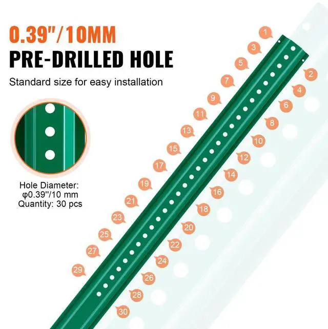 Alt view image 3 of 7 - VEVOR 8FT U-Channel Sign Post, 4Pack Green Heavy Duty Steel Fixed Fence Post, Steel Fence U-Channel Sign for Garden, Courtyard, Farm or Traffic Intersection