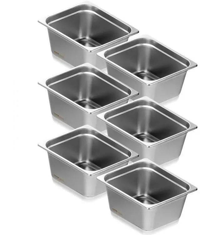 Main image of VEVOR 6 Pack Hotel Pans, 1/2 Size Anti-Jam Steam Pan, 0.8mm Thick Stainless Steel Restaurant Steam Table Pan, 6-Inch Deep Commercial Table Pan, Catering Storage Food Pan, for Industrial & Scientific