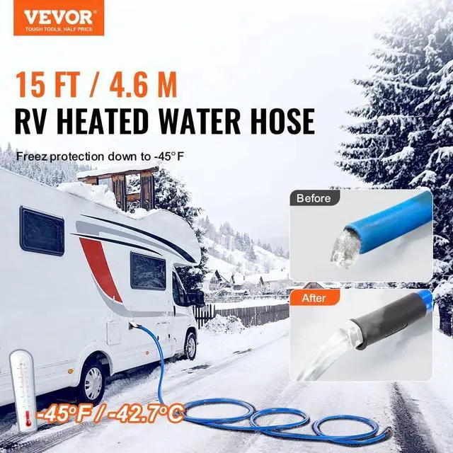 Alt view image 2 of 14 - VEVOR 15ft Heated Water Hose for RV, Heated Drinking Water Hose Antifreeze to -45°F, Automatic Self-regulating, 5/8" I.D. with 3/4" GHT Adapter, Lead and BPA Free