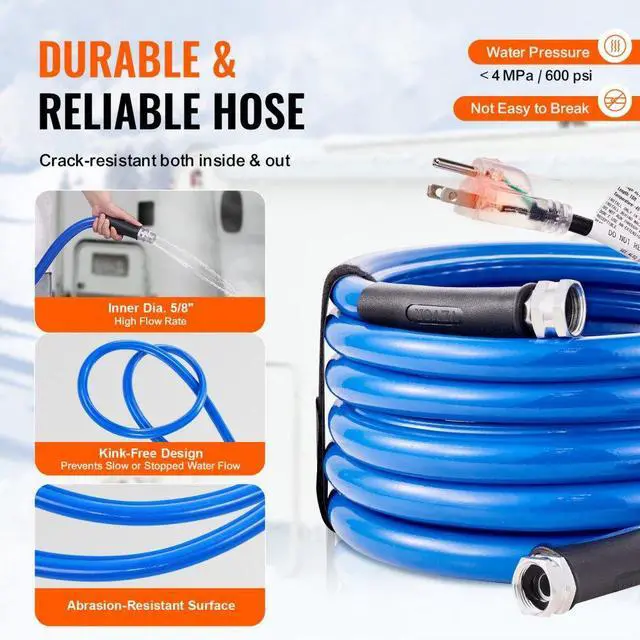 Alt view image 6 of 14 - VEVOR 15ft Heated Water Hose for RV, Heated Drinking Water Hose Antifreeze to -45°F, Automatic Self-regulating, 5/8" I.D. with 3/4" GHT Adapter, Lead and BPA Free
