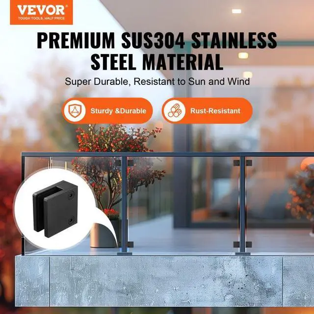 Alt view image 2 of 7 - VEVOR  Glass Clamp, 40 PCS Square Glass Railing Bracket for 0.31 "-0.47 " Tempered Glass, 304 Stainless Steel Glass Mounting Clamp, Glass Shelf Bracket for Balcony, Garden, Deck, Stair, Black