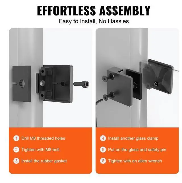 Alt view image 3 of 7 - VEVOR  Glass Clamp, 40 PCS Square Glass Railing Bracket for 0.31 "-0.47 " Tempered Glass, 304 Stainless Steel Glass Mounting Clamp, Glass Shelf Bracket for Balcony, Garden, Deck, Stair, Black