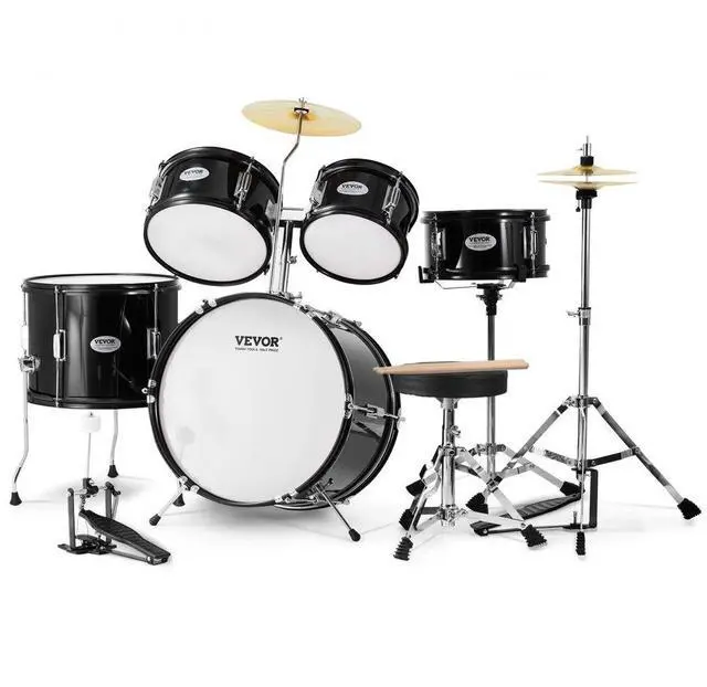 Main image of VEVOR Kids Drum Set, 5-Piece, 16 in Beginner Full Drum Set with Bass Toms Snare Floor Drum Adjustable Throne Cymbal Hi-Hat Pedal and Two Pairs of Drumsticks, Starter Drum Kit for Child Kids, Black
