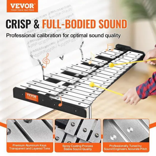 Alt view image 2 of 14 - VEVOR 32 Note Glockenspiel Xylophone Bell Kit, Professional Percussion Instrument Set with Mallets, Drum Sticks, Music Stand, Adjustable Stand and Carrying Bag for Students & Adults
