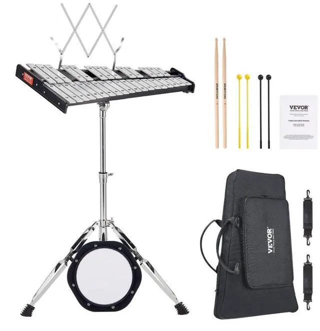 Main image of VEVOR  32 Note Glockenspiel Xylophone Bell Kit, Professional Percussion Instrument Set with Mallets, Drum Sticks, Music Stand,  8" Practice Pad, Adjustable Stand and Carrying Bag for Students & Adults