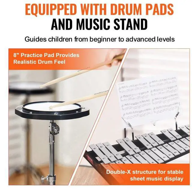 Alt view image 5 of 14 - VEVOR  32 Note Glockenspiel Xylophone Bell Kit, Professional Percussion Instrument Set with Mallets, Drum Sticks, Music Stand,  8" Practice Pad, Adjustable Stand and Carrying Bag for Students & Adults