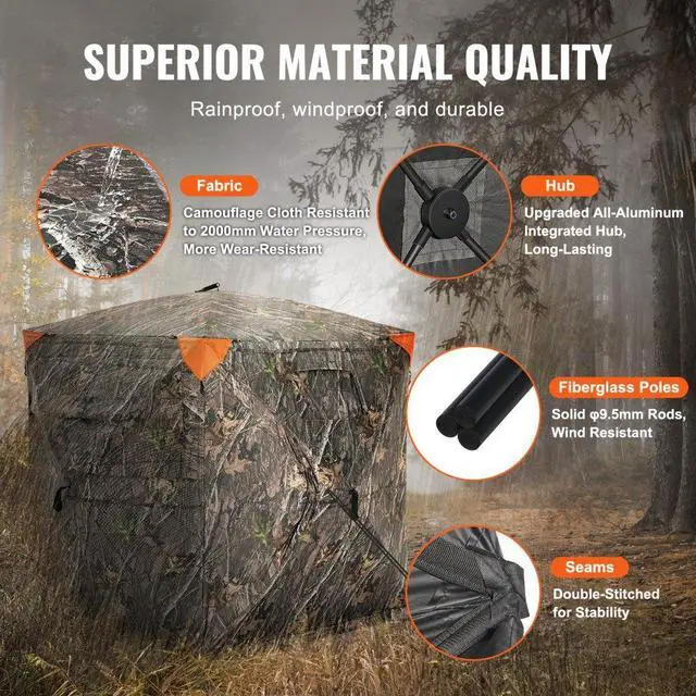 Alt view image 4 of 7 - VEVOR Hunting Blind, 270° See Through Ground Blind, 2-3 Person Pop Up Deer Blind for Hunting with Carrying Bag, Portable Resilient Hunting Tent, One-Way See-Through Mesh for Turkey and Deer Hunting