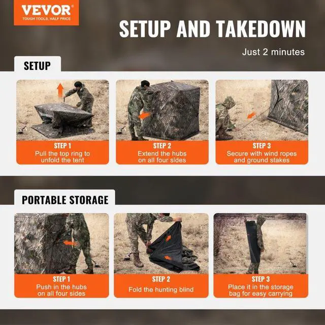 Alt view image 7 of 7 - VEVOR Hunting Blind, 270° See Through Ground Blind, 2-3 Person Pop Up Deer Blind for Hunting with Carrying Bag, Portable Resilient Hunting Tent, One-Way See-Through Mesh for Turkey and Deer Hunting