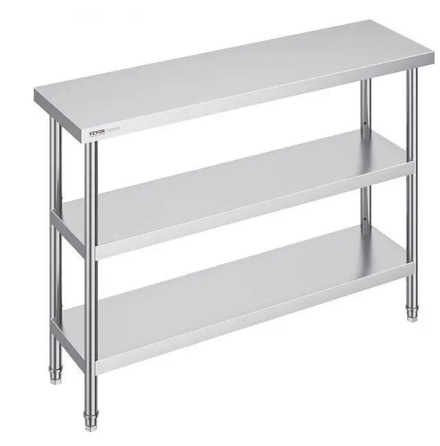 Main image of VEVOR Stainless Steel Food Prep Table, 14 x 48 x 34 Inch Commercial Kitchen Worktable, with 2 Adjustable Undershelf, Heavy Duty Prep Table Metal Work Table for BBQ, Kitchen, Home, and Garage