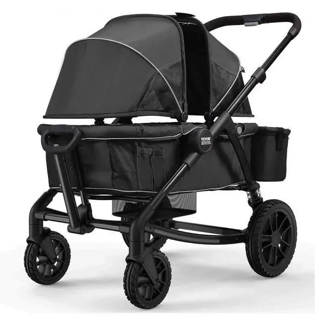 Main image of VEVOR  All-Terrain Stroller Wagon, 2 Seats Foldable Expedition 2-in-1 Collapsible Wagon Stroller, Includes Canopy, Parent Organizer, Snack Tray & Cup Holders, 55lbs for Single Seat, Black