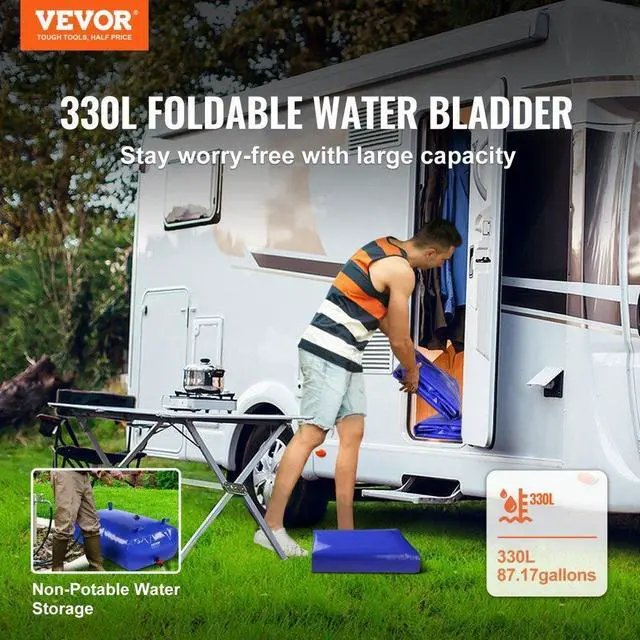Alt view image 2 of 7 - VEVOR 330L/87 Gallon Water Storage Bladder, RV Water Tank, 1000D Blue PVC Collapsible Water Storage Containers, Large Capacity Soft Water Bag, Portable Water Bladder, Fire Prevention, Camping, Emergen