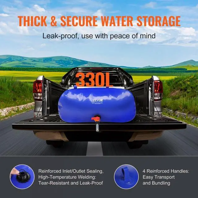 Alt view image 4 of 7 - VEVOR 330L/87 Gallon Water Storage Bladder, RV Water Tank, 1000D Blue PVC Collapsible Water Storage Containers, Large Capacity Soft Water Bag, Portable Water Bladder, Fire Prevention, Camping, Emergen